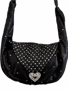 Vintage Rita Diana for Mylinka Black Leather Rhinestone Swarovski Heart Bag